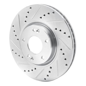 Hyundai AZERA Brake Rotor (1) - Front Left - R1 Concepts - Drilled & Slotted - Silver - `04-`11